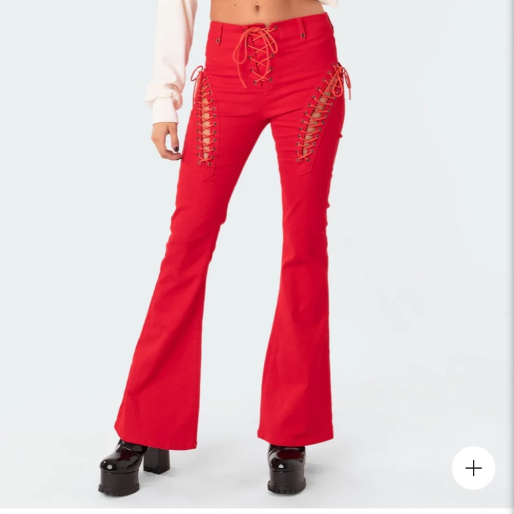 Edikted Engine Red Flare Jeans
